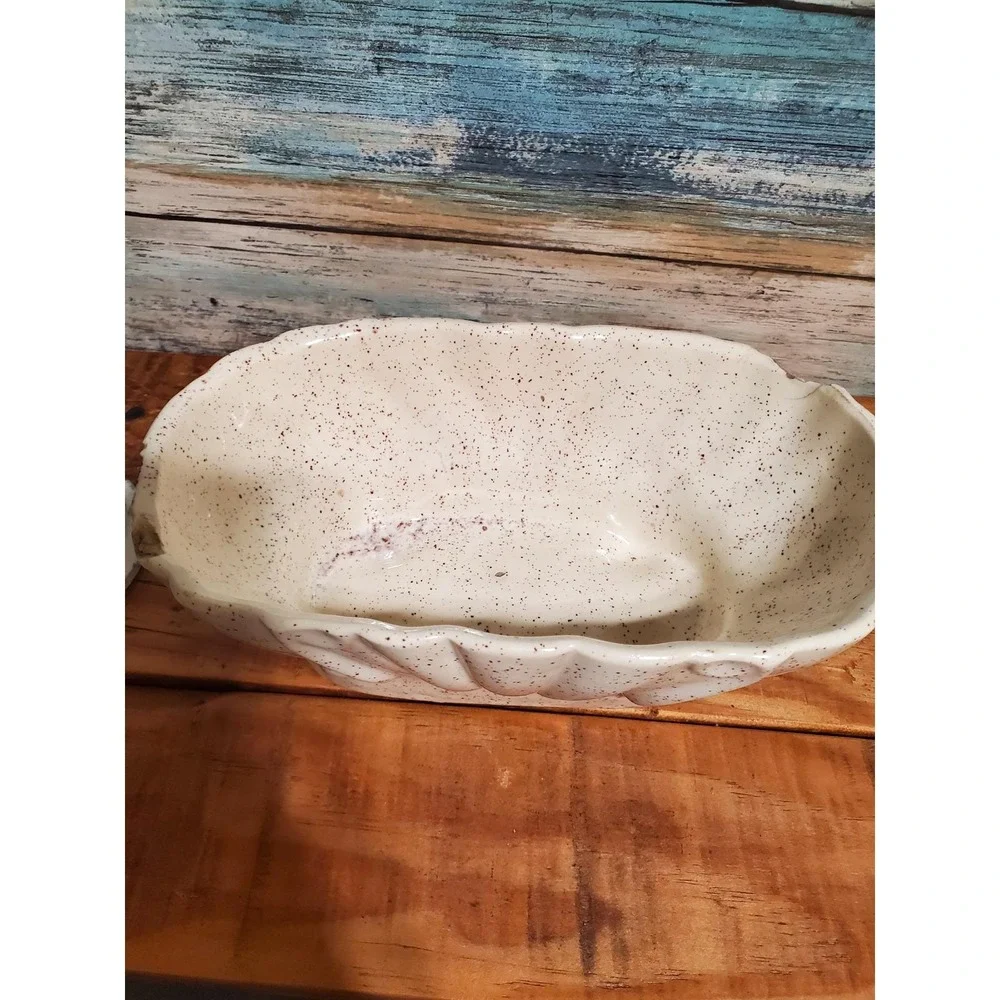😎Vintage Speckled White Ceramic Oval Bowl Dish Planter‎ Dishware Home Decor